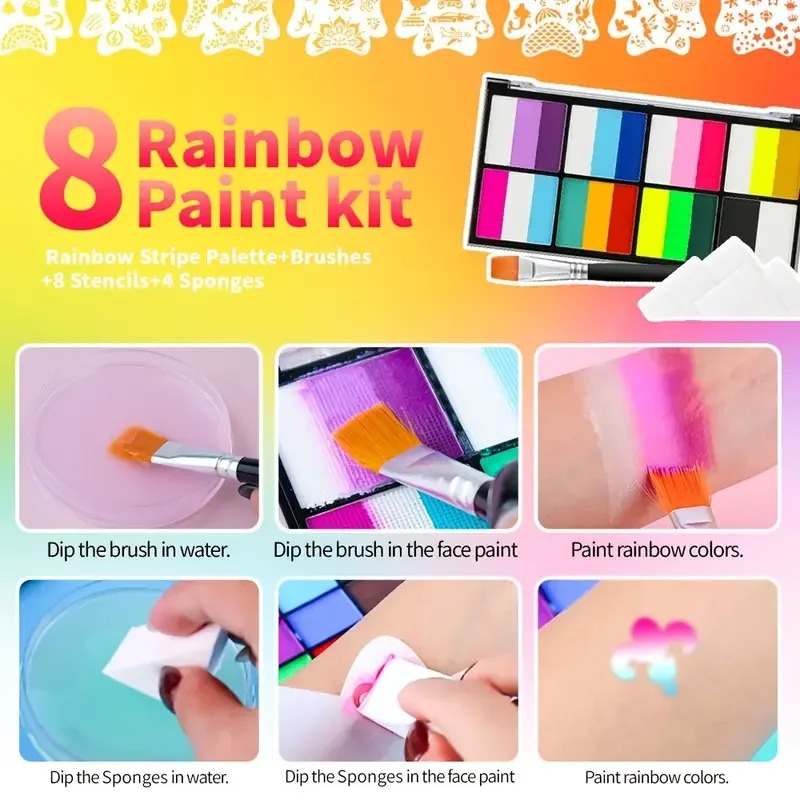 8 Color Rainbow Face & Body Pa - Cosplay Prop Paint 评论和价格